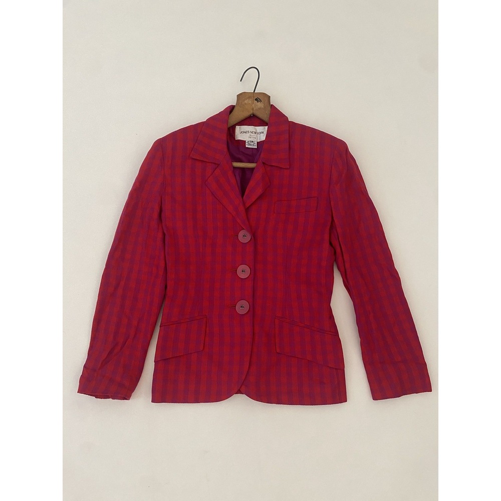 VTG Jones New York Sz 2P Pink & Red Orange Striped Blazer Jacket EUC 2 Petite